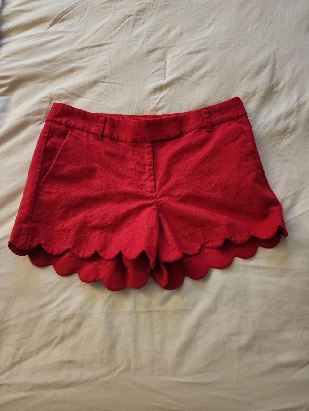 J. Crew Red Scalloped Hem High-Waist Women's Shorts